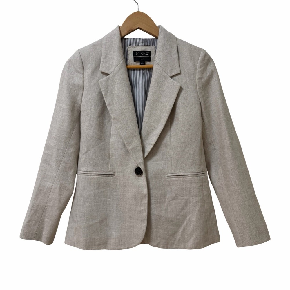 J Crew Womens Linen Blend Parke Blazer Size 2P Neural Academia Preppy Office